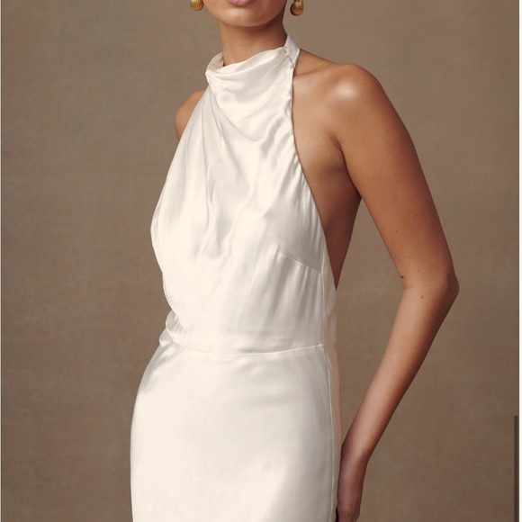 Meshki Ivory Satin Backless Halter Dress - Picture 5 of 9